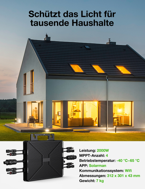 Lionshee Energy Europe Warehouse VDE IEC RED EN50549 Certified 2000W Solar Micro Inverter With 5M AC Cable