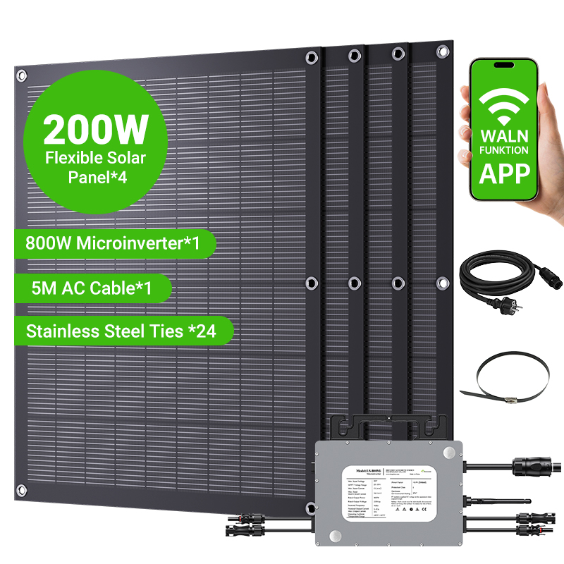LS-PV800Mi 800W Flexible Solar Kit with 4x200W Panels and 800W WiFi Microinverter 5M AC Cable for Balcony RV