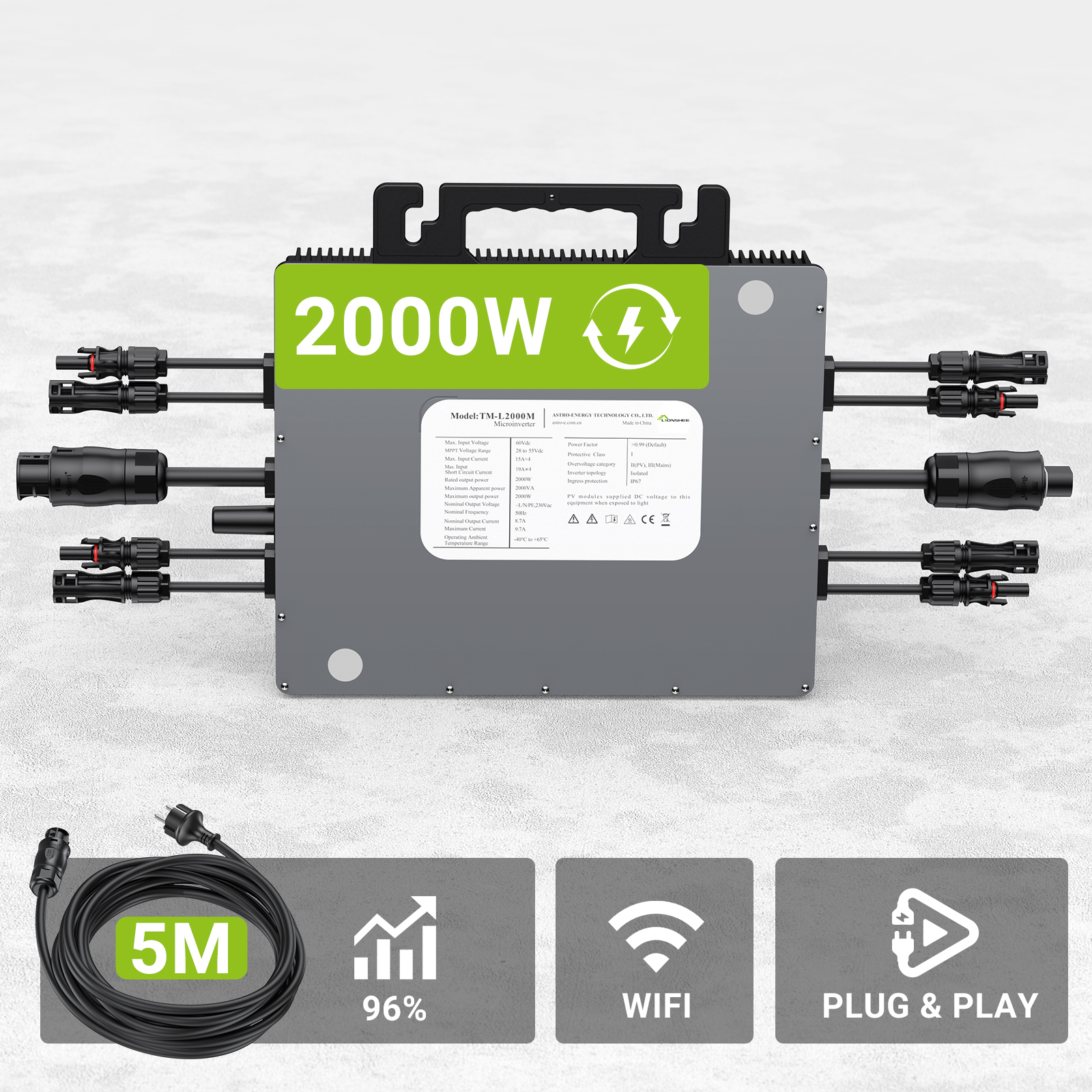 On Grid 2000W Solar Inverter Balcony Power System With 2pcs 4pcs 240W Flexible Solar Panel