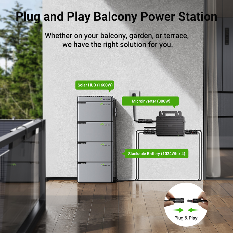 Lionshee 1kwh-6kwh On Grid Balcony Solar System Complete Set With Solar Panel & Lithium Batteries & Micro Inverter & Smart Solar Hub