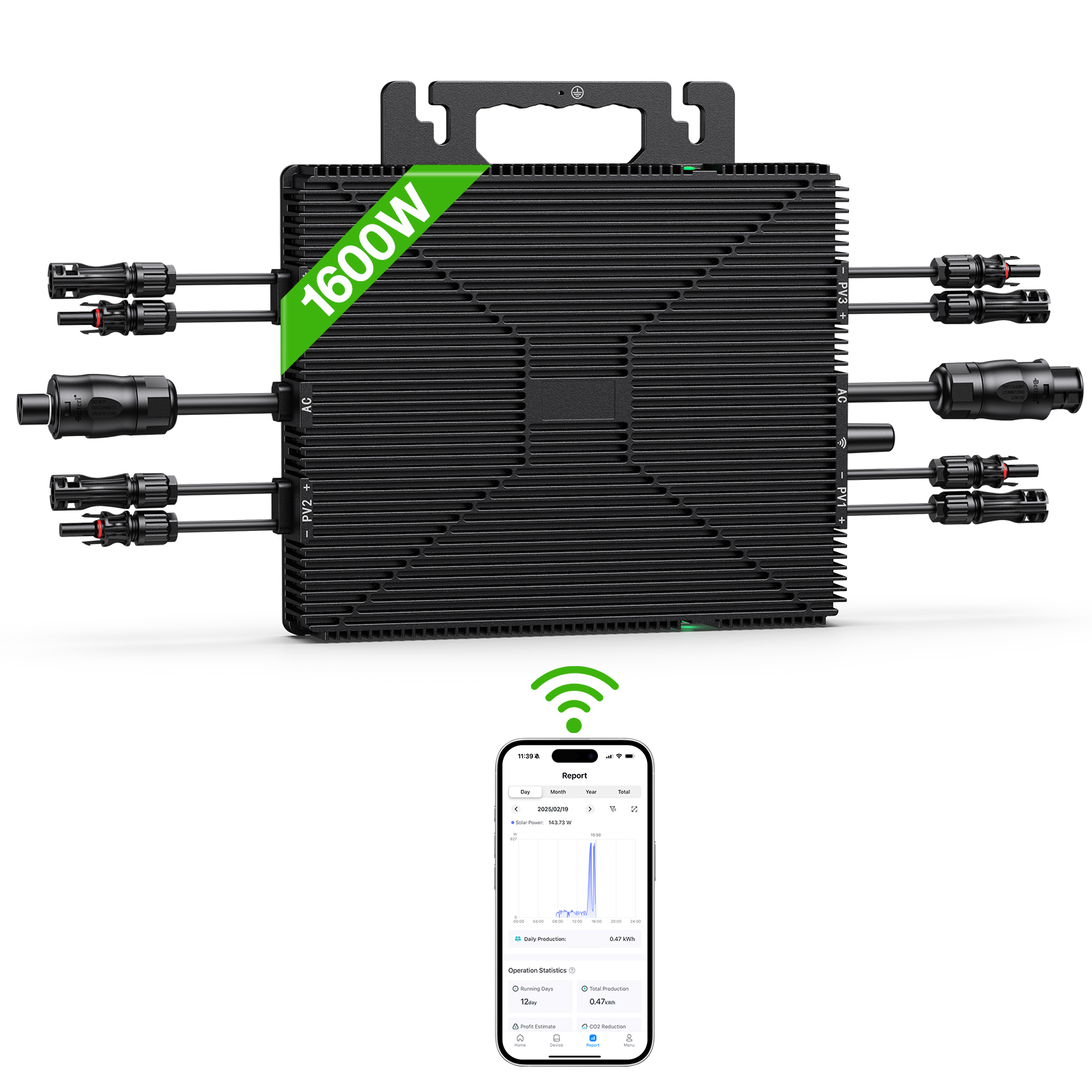 1600W Grid Tie Microinverter 4 MPPT EU Stock 230V 50Hz Micro Inverter With WiFi APP Function