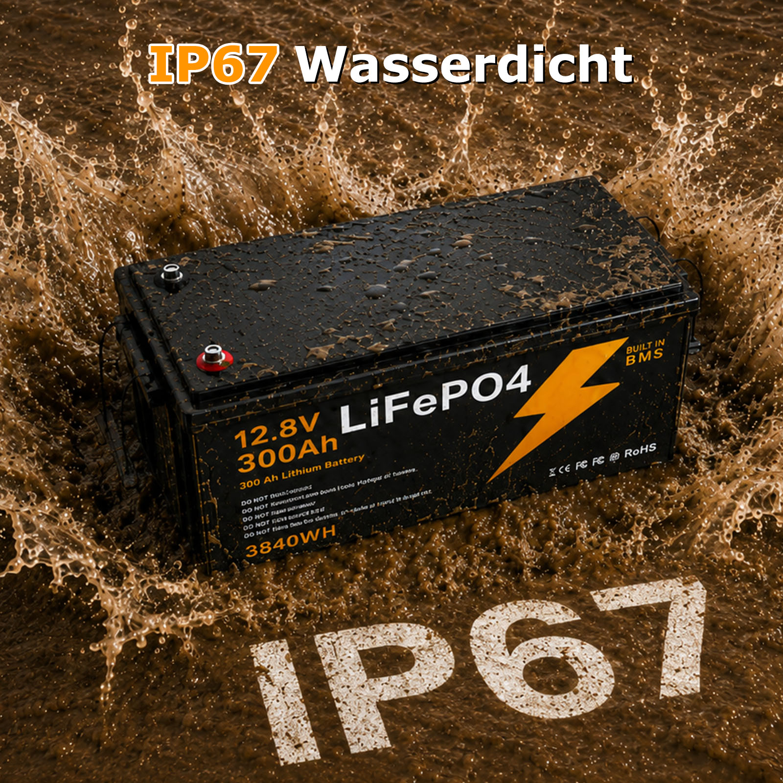 LIONSHEE BZ0003-LFP-300A 12.8V 300Ah 3840Wh IP67 LiFePO4 Lithium Battery