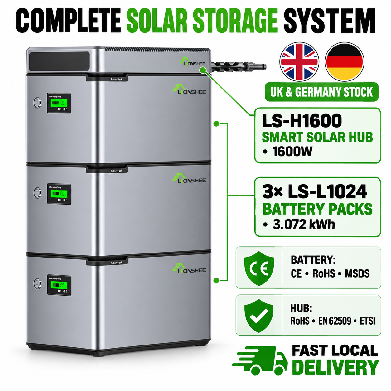 LIONSHEE LS-L1024 1024Wh Battery For Plug And Play Balcony Solar Storage System With LS-H1600 Smart Solar Hub