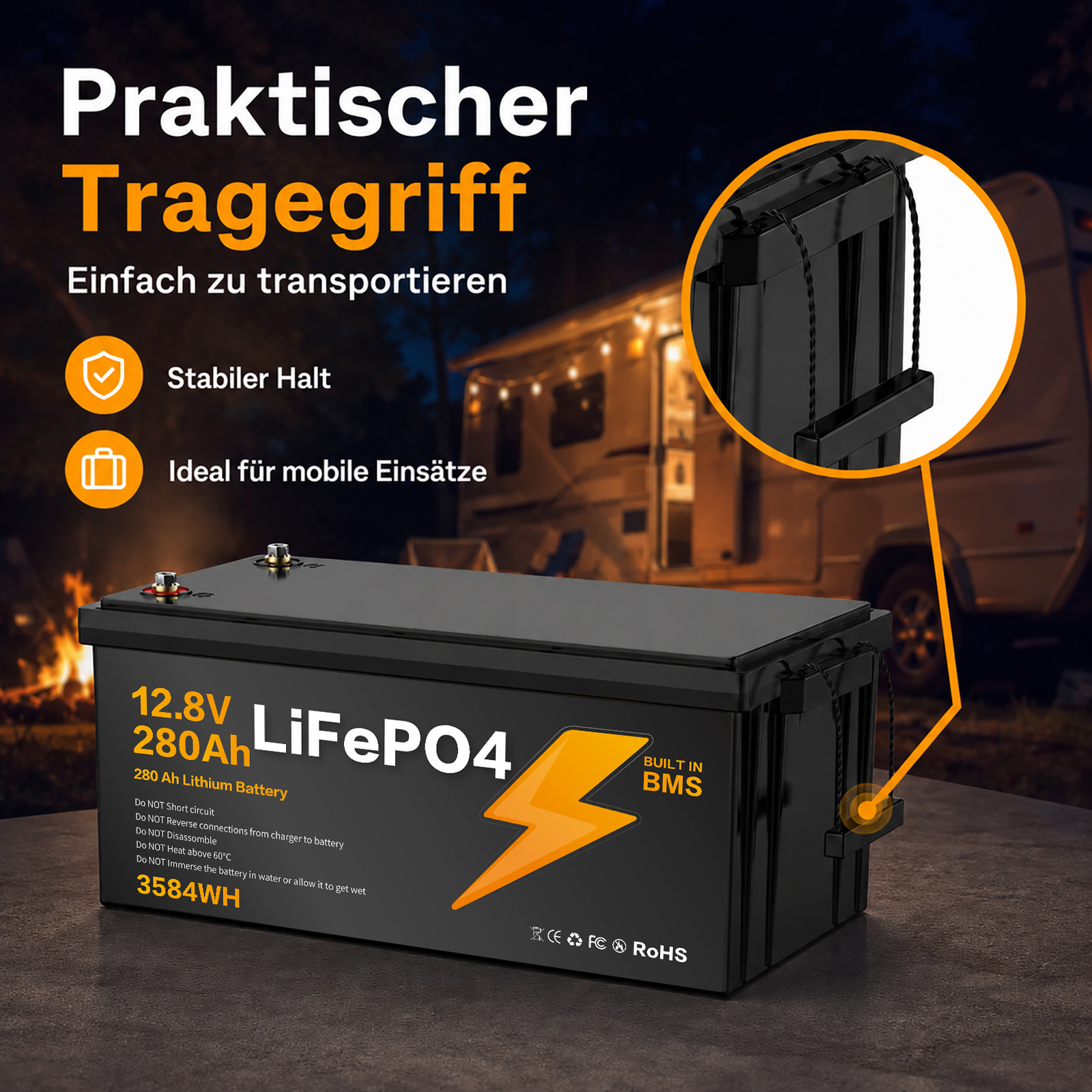 LIONSHEE BZ0003-LFP-280A 12.8V 280Ah 3584Wh IP67 LiFePO4 Lithium Battery