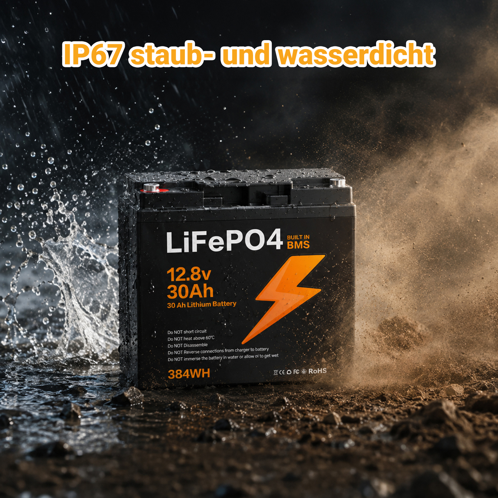 LIONSHEE BZ0037-LFPTS-30A 12.8V 30Ah 384Wh IP67 LiFePO4 Lithium Battery