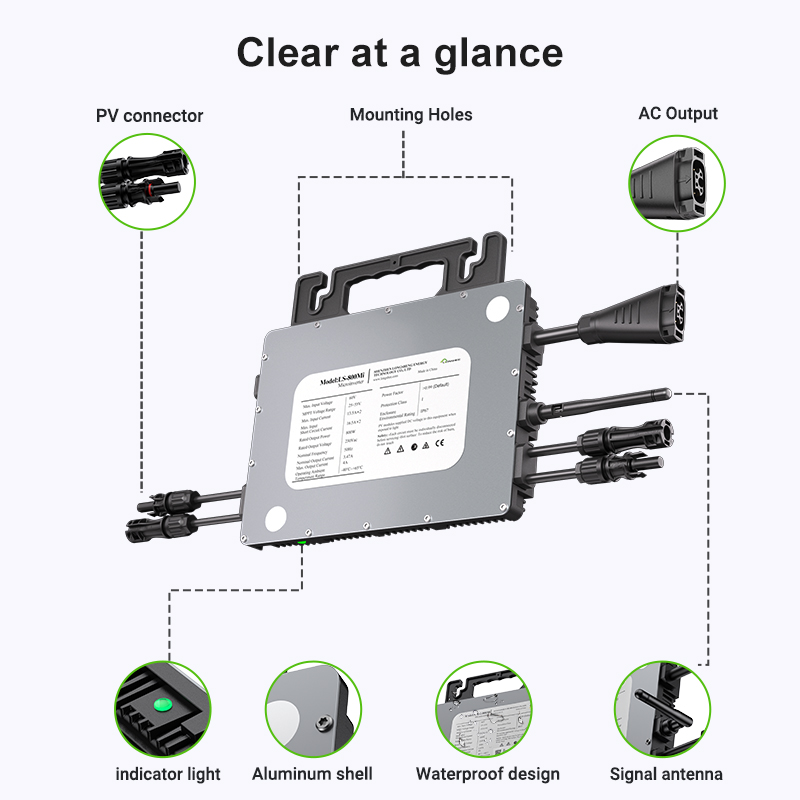 230V 50Hz DC to AC On Grid Balcony and Roof Solar Inverter Microinverter For 280W-550W PV Panel