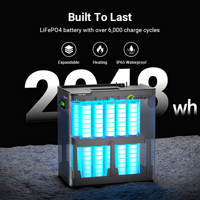 LIONSHEE LS-L2048 2048Wh LiFePO4 Power Box with cutaway view of the battery cells