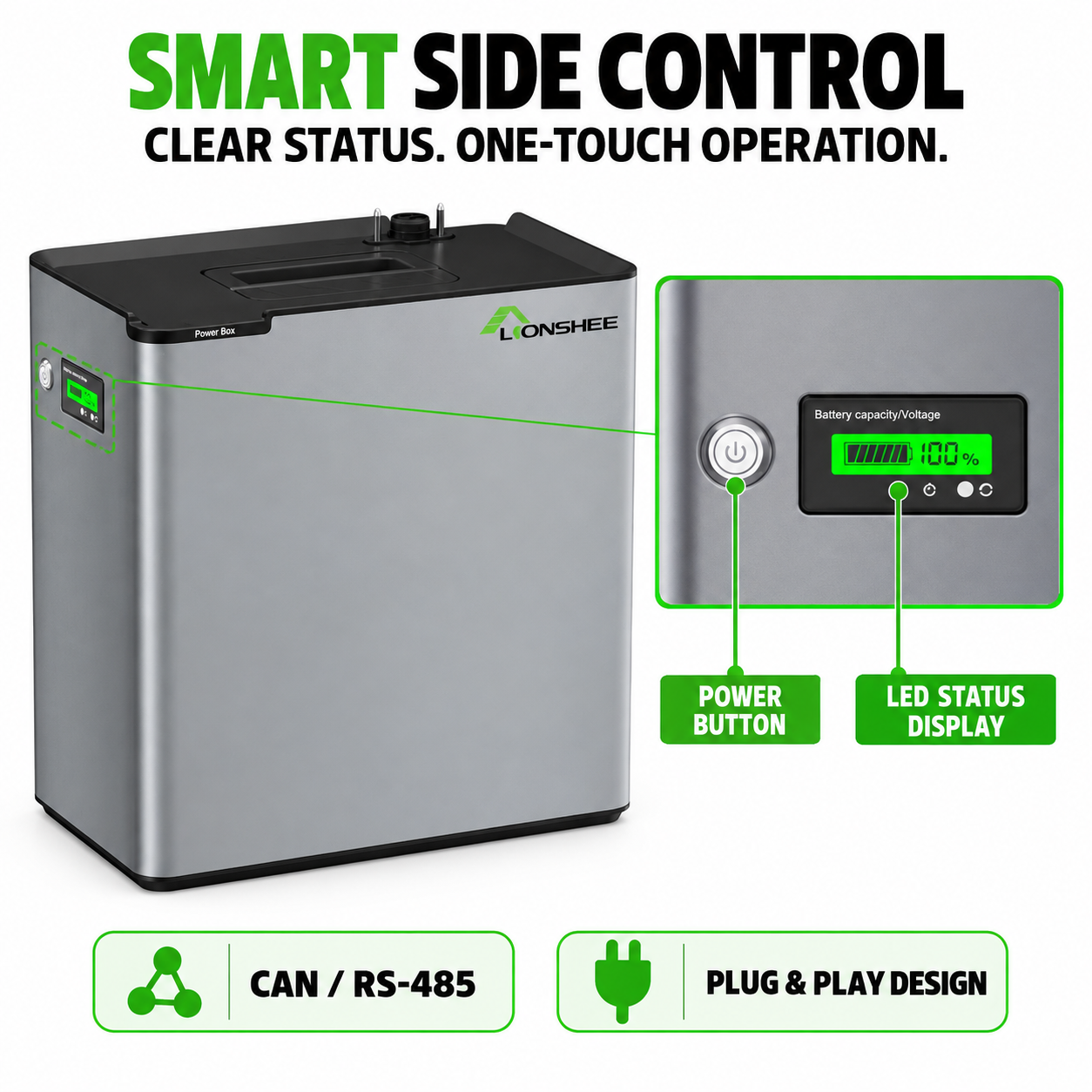 LIONSHEE LS-L2048 51.2V 2048Wh LiFePO4 Home Battery, IP65, 6000 Cycles, Optional Low-Temperature Heating and Fire Extinguishing