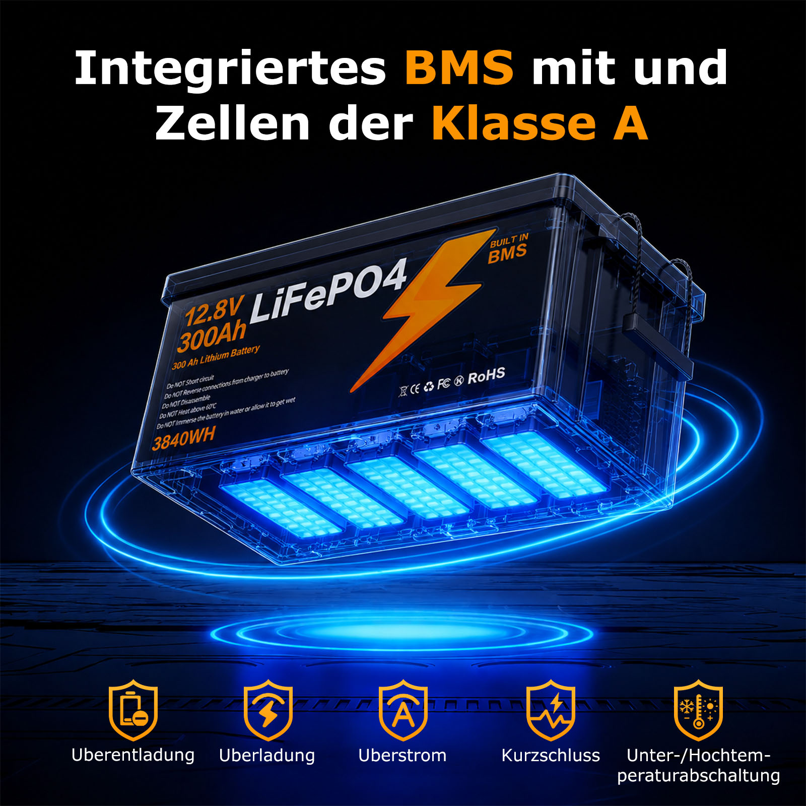 LIONSHEE BZ0003-LFP-300A 12.8V 300Ah 3840Wh IP67 LiFePO4 Lithium Battery