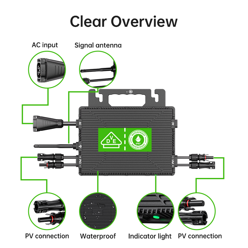 1600W Output Power DC To AC Micro Inverter On Grid 230V WiFi APP Function Solar Microinverter (EU Germany Warehouse)