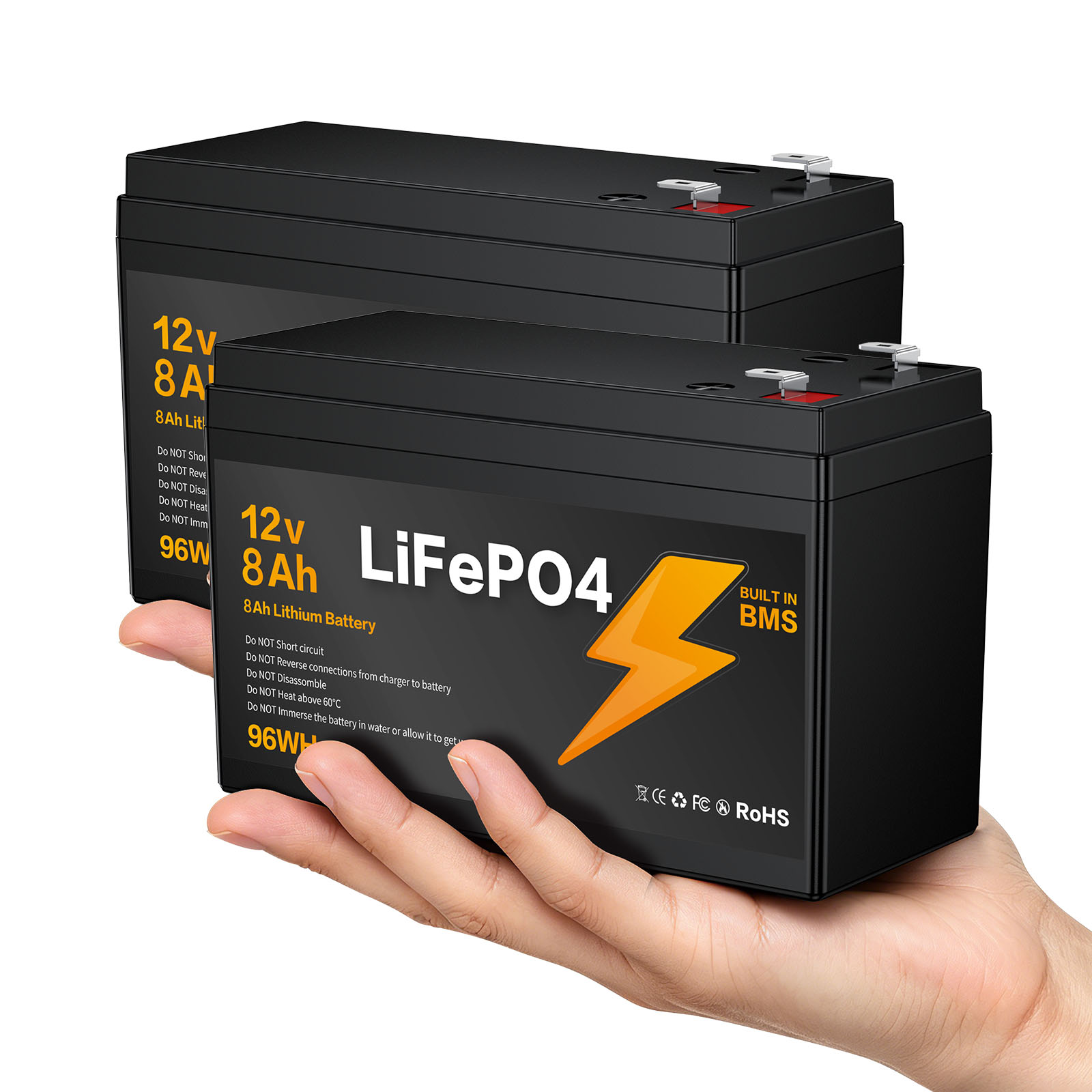 LIONSHEE 12V 8Ah LiFePO4 Battery with Built-in BMS, 96Wh and Up to 15,000 Cycles – BZ0003-LFP-7.5A