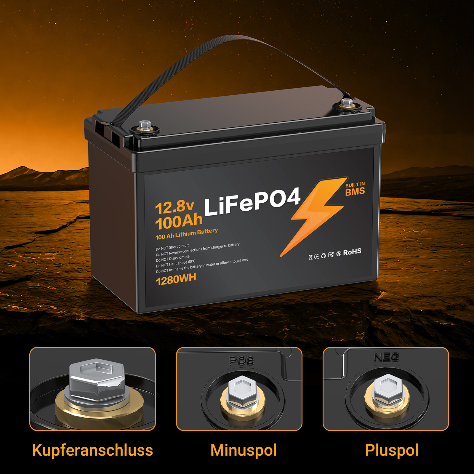 2.8V 100Ah 128WH LiFePo4 Battery EUROPE WAREHOUSE IP67 Waterproof Lithium Ion Battery Pack With Built-in BMS