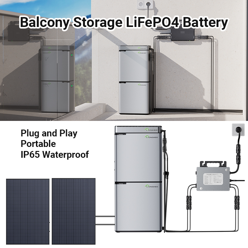 Balcony solar storage system with LS-L2048 battery, solar panels and microinverter