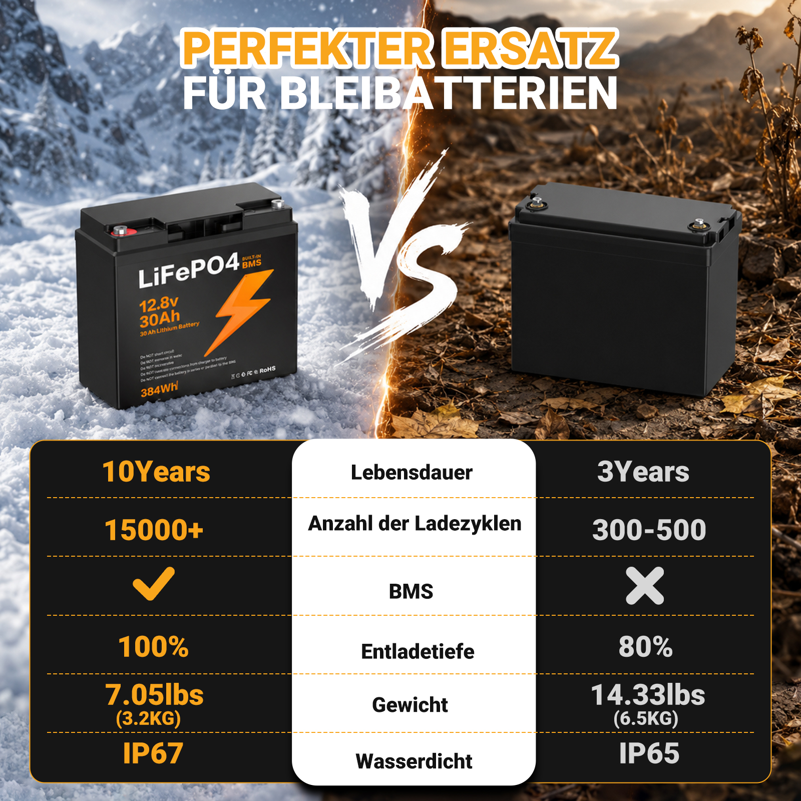 LIONSHEE BZ0037-LFPTS-30A 12.8V 30Ah 384Wh IP67 LiFePO4 Lithium Battery