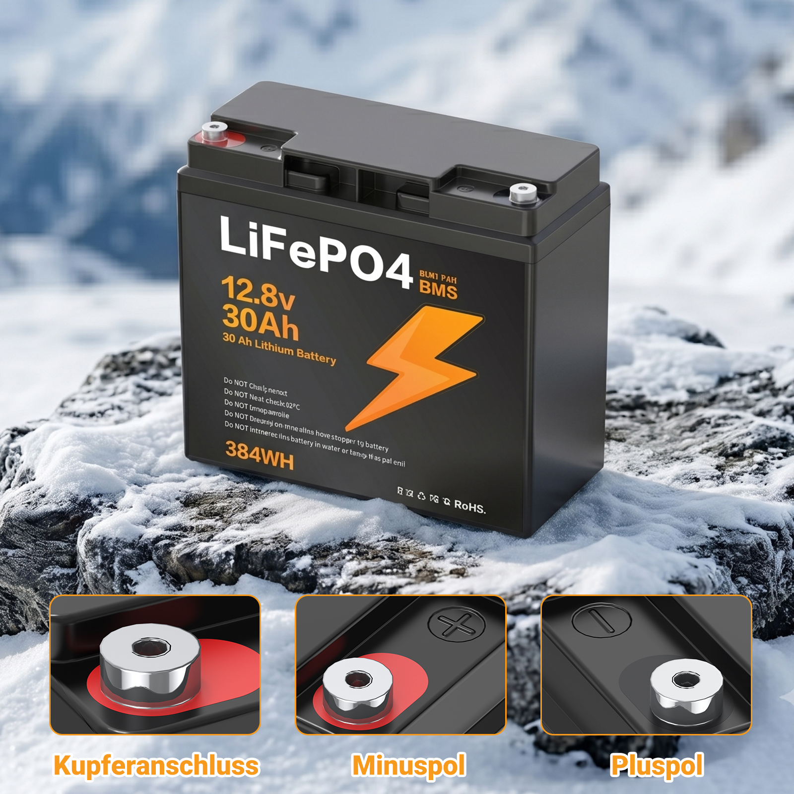 LIONSHEE BZ0037-LFPTS-30A 12.8V 30Ah 384Wh IP67 LiFePO4 Lithium Battery