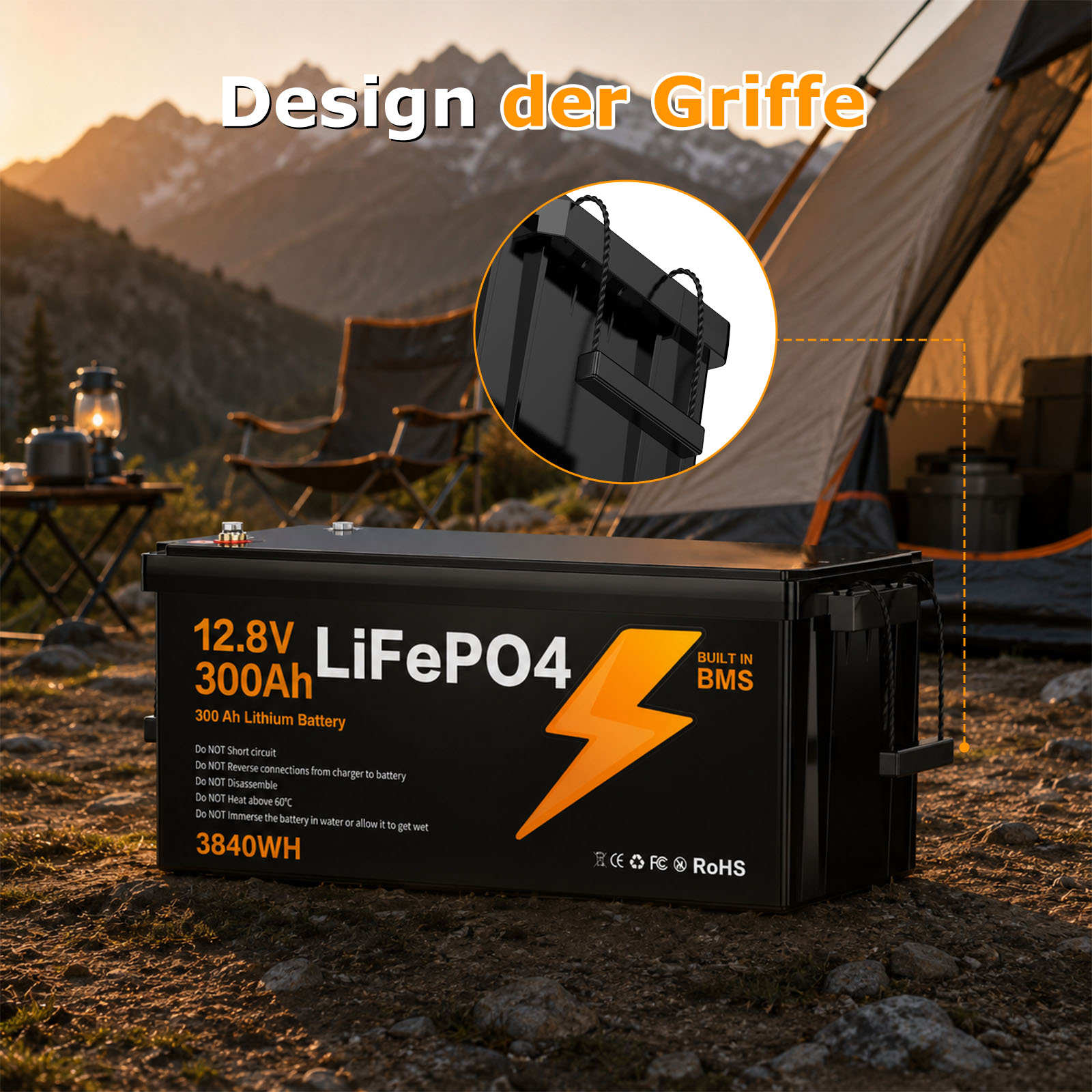 26.55kg 300Ah LiFePO4 battery with rope carry handles