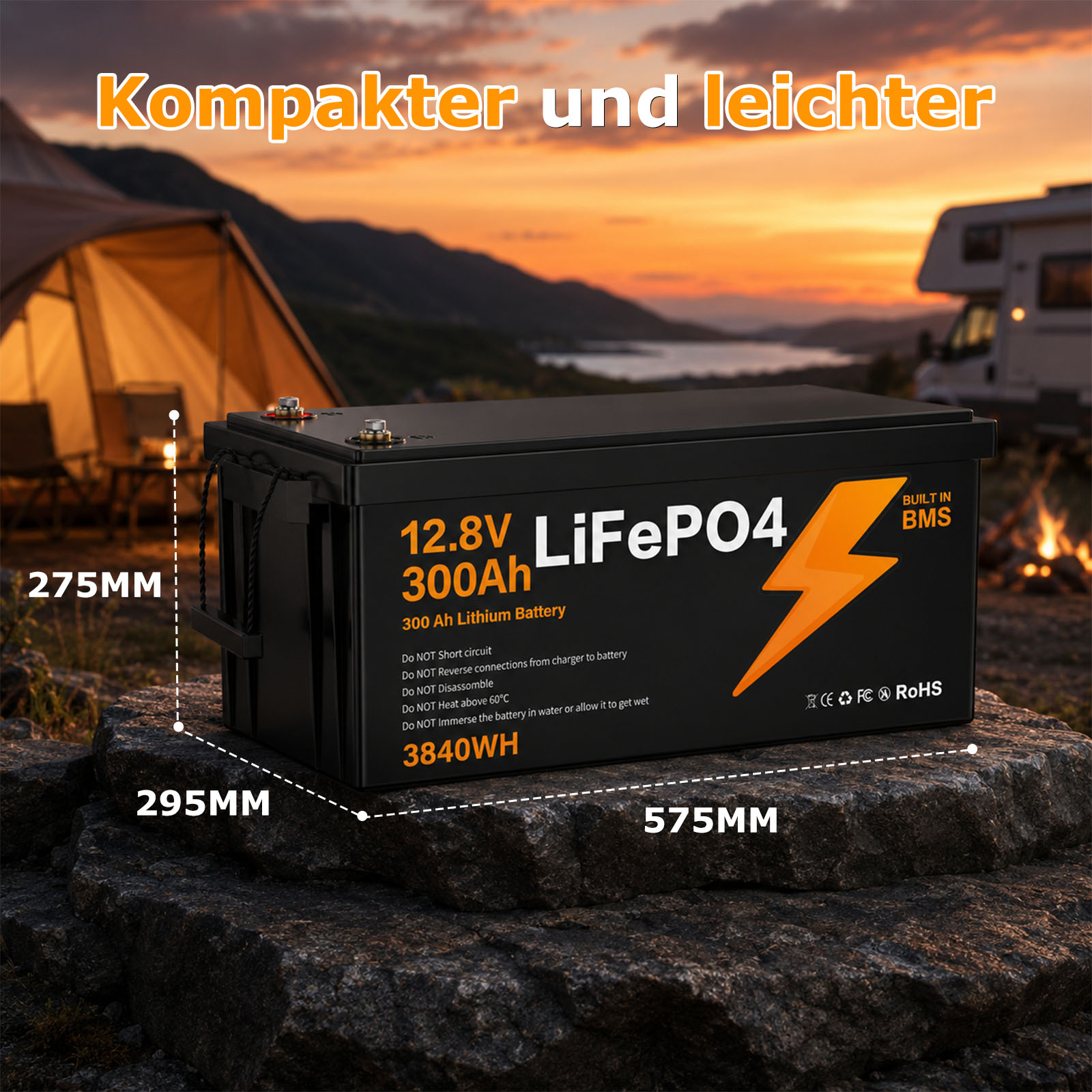 LIONSHEE BZ0003-LFP-300A 12.8V 300Ah 3840Wh IP67 LiFePO4 Lithium Battery