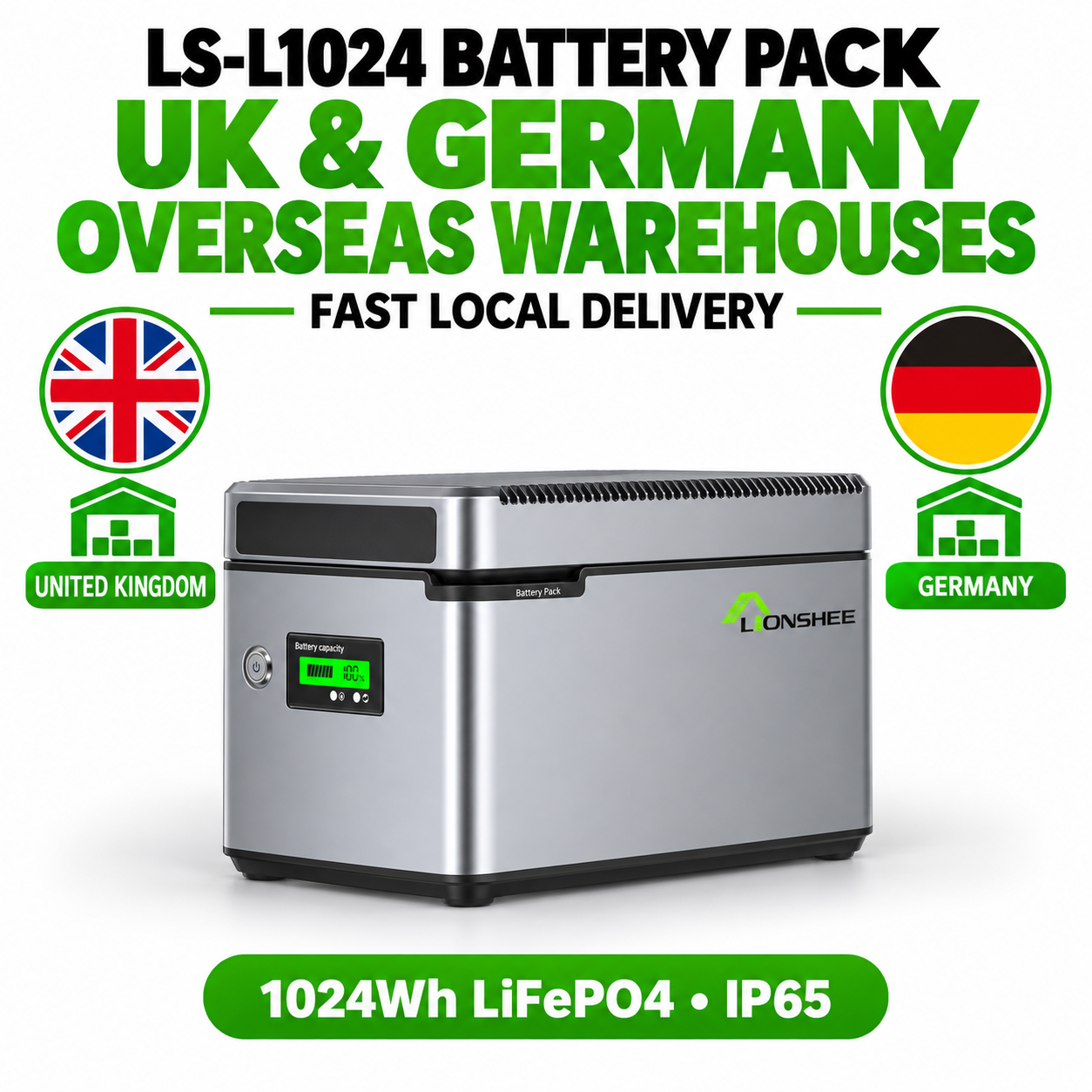 LIONSHEE LS-L1024 1024Wh LiFePO4 Power Box In Stock At German And UK Warehouses, CE RoHS MSDS, Fast Local Delivery