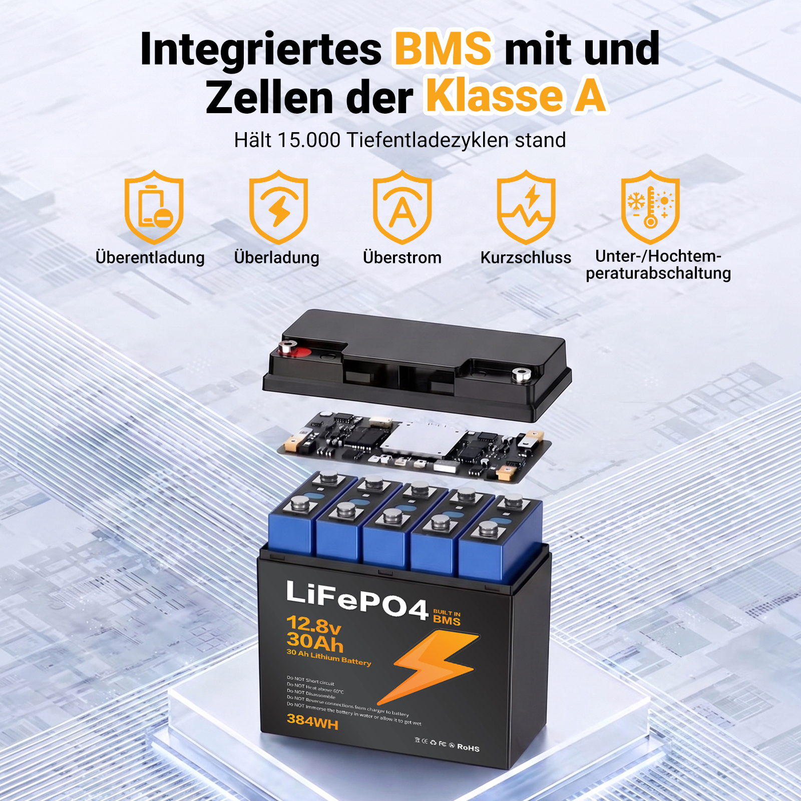 LIONSHEE BZ0037-LFPTS-30A 12.8V 30Ah 384Wh IP67 LiFePO4 Lithium Battery